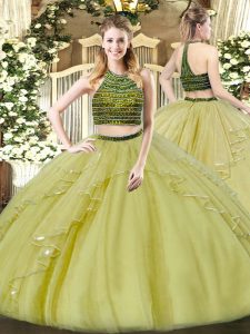 Floor Length Ball Gowns Sleeveless Olive Green Quinceanera Gown Zipper