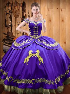 Floor Length Lace Up 15th Birthday Dress Eggplant Purple for Sweet 16 and Quinceanera with Beading and Embroidery