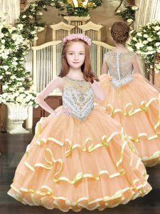 Modern Sleeveless Zipper Floor Length Beading and Ruffled Layers Pageant Dress Toddler
