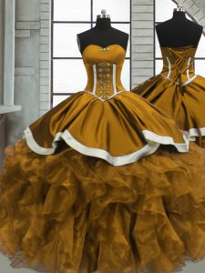 Yellow 15th Birthday Dress Prom and Sweet 16 and Quinceanera with Beading and Ruffles Sweetheart Sleeveless Lace Up