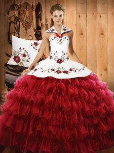 Sleeveless Lace Up Floor Length Embroidery and Ruffled Layers Ball Gown Prom Dress