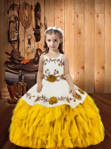 Enchanting Straps Sleeveless Organza Pageant Dress for Womens Embroidery and Ruffles Lace Up