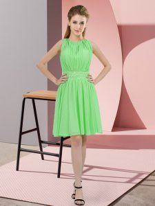 Edgy Apple Green Empire Chiffon Scoop Sleeveless Sequins Knee Length Zipper Damas Dress