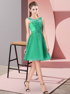 Cute Scoop Sleeveless Quinceanera Court of Honor Dress Knee Length Appliques Turquoise Chiffon