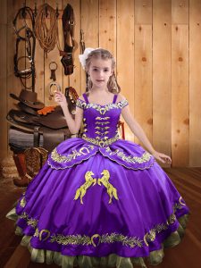 Super Satin Sleeveless Floor Length Kids Formal Wear and Beading and Embroidery