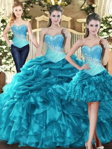 Floor Length Ball Gowns Sleeveless Aqua Blue Quinceanera Gowns Lace Up