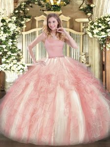 Lovely Tulle Straps Sleeveless Zipper Beading and Ruffles Vestidos de Quinceanera in Red