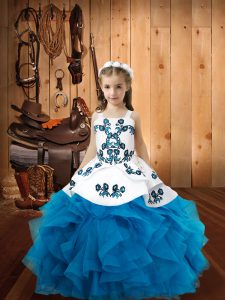 Baby Blue Ball Gowns Embroidery and Ruffles Glitz Pageant Dress Lace Up Organza Sleeveless Floor Length