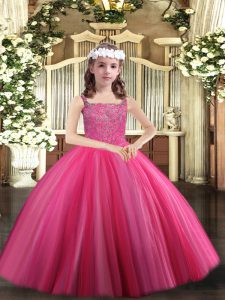 Hot Pink Sleeveless Tulle Lace Up Pageant Dress Toddler for Party and Sweet 16 and Quinceanera and Wedding Party