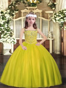 Yellow Green Straps Lace Up Beading Pageant Dress for Girls Sleeveless