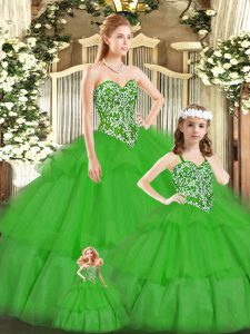 High Class Green Vestidos de Quinceanera Military Ball and Sweet 16 and Quinceanera with Beading Sweetheart Sleeveless Lace Up