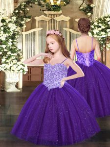 Sleeveless Lace Up Floor Length Appliques Glitz Pageant Dress