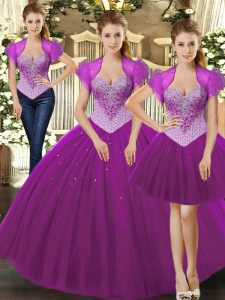 Floor Length Ball Gowns Sleeveless Fuchsia Quinceanera Dress Lace Up