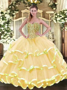 Sleeveless Beading and Ruffled Layers Lace Up 15 Quinceanera Dress