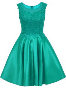 Scoop Sleeveless Court Dresses for Sweet 16 Mini Length Lace Turquoise Satin