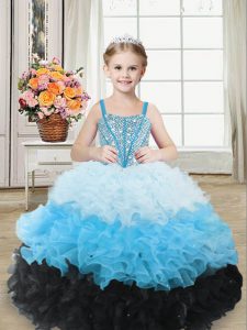 Stylish Multi-color Sleeveless Floor Length Beading and Ruffles Lace Up Little Girls Pageant Dress Wholesale