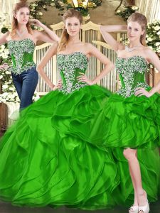 Excellent Sweetheart Sleeveless Lace Up Ball Gown Prom Dress Green Organza
