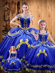 Low Price Floor Length Lace Up Quinceanera Gown Royal Blue for Sweet 16 and Quinceanera with Beading and Embroidery