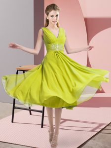 Most Popular V-neck Sleeveless Chiffon Vestidos de Damas Beading Side Zipper
