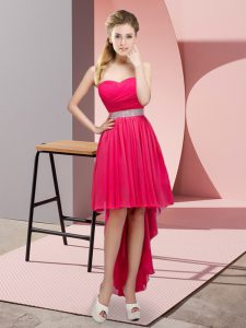 High Low A-line Sleeveless Hot Pink Quinceanera Dama Dress Lace Up