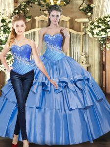 Sweetheart Sleeveless Tulle Sweet 16 Quinceanera Dress Beading and Ruffled Layers Lace Up