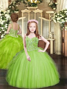 Lace Up Spaghetti Straps Beading and Ruffles Custom Made Pageant Dress Tulle Sleeveless