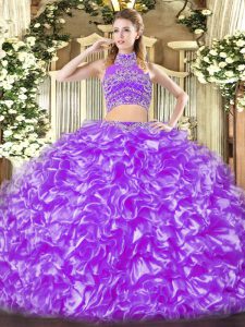 Adorable Tulle Sleeveless Floor Length Sweet 16 Quinceanera Dress and Beading and Ruffles