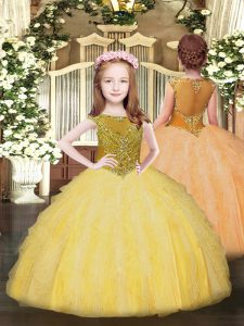 Floor Length Gold Pageant Dress for Girls Scoop Sleeveless Zipper