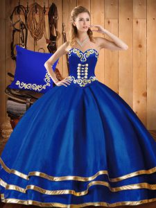 Floor Length Lace Up Sweet 16 Quinceanera Dress Blue for Military Ball and Sweet 16 and Quinceanera with Embroidery