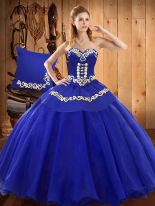 Ball Gowns Sweet 16 Dresses Blue Sweetheart Tulle Sleeveless Floor Length Lace Up
