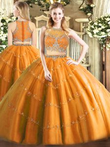 Tulle Sleeveless Floor Length Sweet 16 Dress and Beading