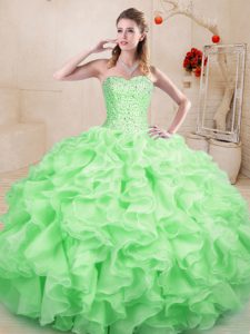 Apple Green Ball Gowns Sweetheart Sleeveless Organza Floor Length Lace Up Beading and Ruffles 15 Quinceanera Dress