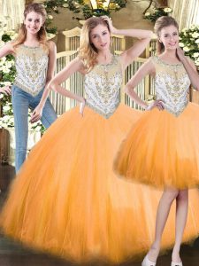 Clearance Orange Red Scoop Zipper Beading 15 Quinceanera Dress Sleeveless