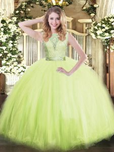Colorful Yellow Green Scoop Neckline Lace Quinceanera Gown Sleeveless Backless