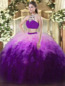 Decent Sleeveless Beading and Ruffles Backless Quinceanera Dress