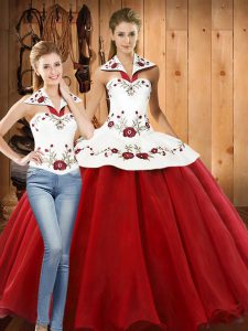 Halter Top Sleeveless Organza Quinceanera Dresses Embroidery Lace Up