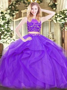 Sexy Floor Length Two Pieces Sleeveless Lavender Vestidos de Quinceanera Zipper