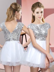 Tulle Cap Sleeves Mini Length Quinceanera Court of Honor Dress and Sequins