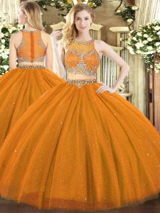 Rust Red Scoop Zipper Beading Sweet 16 Quinceanera Dress Sleeveless