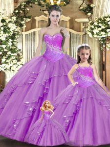 New Style Lilac Sleeveless Lace Lace Up Quinceanera Gowns for Military Ball and Sweet 16 and Quinceanera