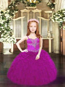 Discount Fuchsia Sleeveless Organza Lace Up Pageant Gowns for Party and Quinceanera