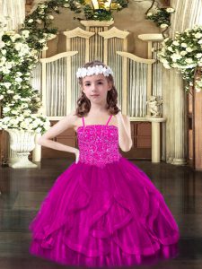 Tulle Sleeveless Floor Length High School Pageant Dress and Beading and Ruffles