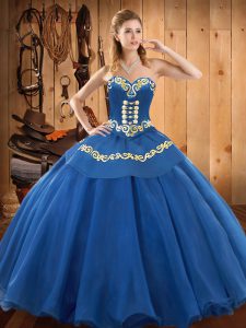 Floor Length Ball Gowns Sleeveless Blue Quinceanera Gowns Lace Up