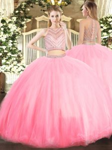 Beading Quinceanera Dresses Baby Pink Zipper Sleeveless Floor Length