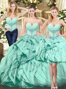 Artistic Sweetheart Sleeveless Lace Up Vestidos de Quinceanera Apple Green Organza