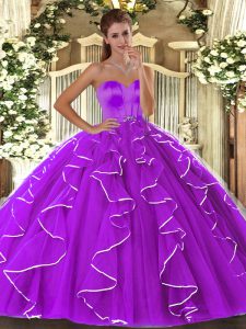 Ball Gowns Quinceanera Dress Eggplant Purple Sweetheart Organza Sleeveless Floor Length Lace Up