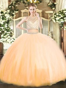 Tulle Sleeveless Floor Length Sweet 16 Quinceanera Dress and Beading