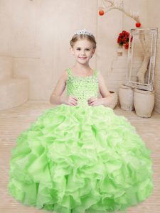 Excellent Sleeveless Beading and Ruffles Lace Up Pageant Gowns