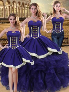 Fabulous Purple Sleeveless Floor Length Beading and Ruffles Lace Up Quinceanera Dresses