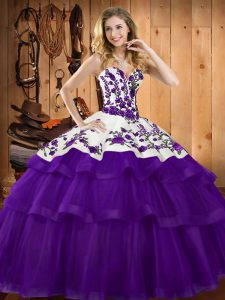 Custom Designed Purple Organza Lace Up Quinceanera Dresses Sleeveless Sweep Train Embroidery